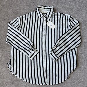 NWT Vine & Love Black and White Vertical Striped Long-Sleeve Blouse Size Large